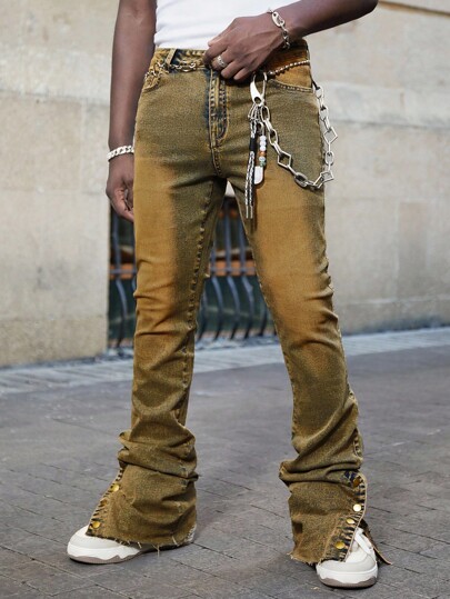 Street Life Men's Layered Flare Washed Slim Fit Jeans