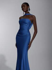 Elitara 优雅、浪漫、性感、简约、针织、有弹性、露肩、露背、紧身、时尚、网红风格、适合节日、度假、生日派对、婚礼、伴娘礼服 - 藏蓝色 - 查看 4