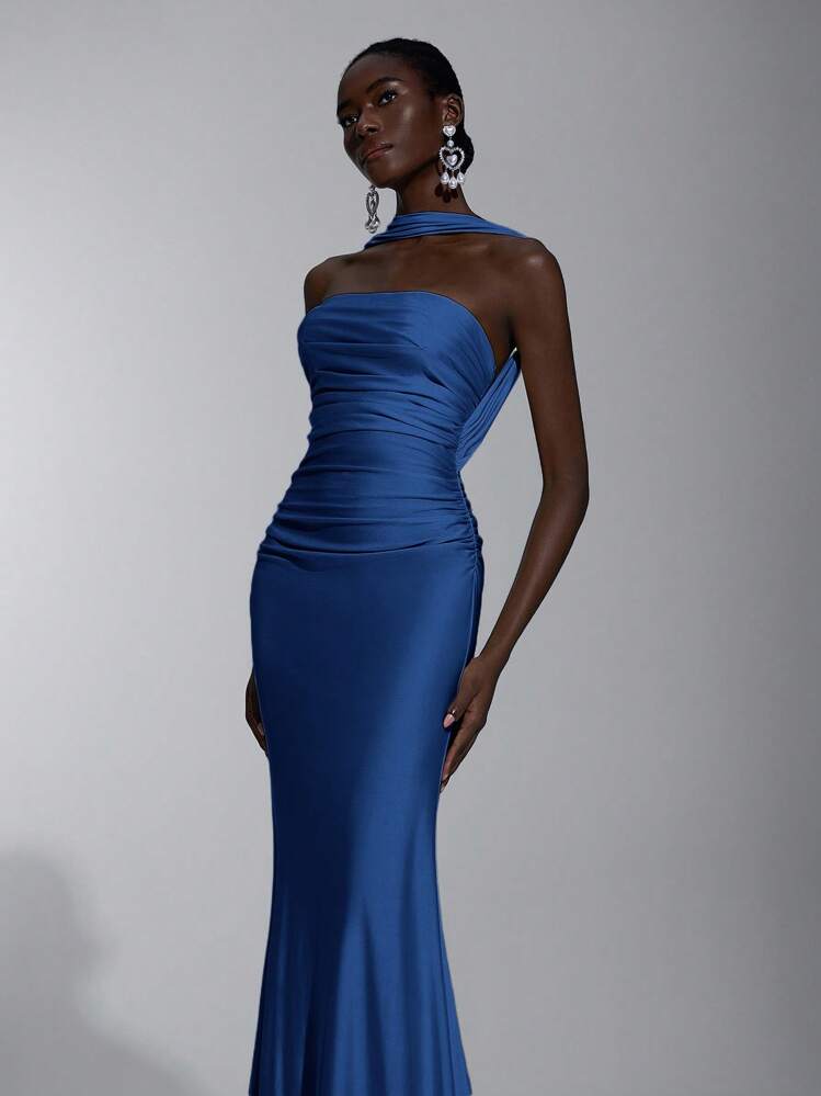 Elitara Elegante, romántico, sexy, minimalista, de punto, elástico, sin tirantes, sin espalda, ajustado, de moda, estilo influyente, adecuado para vacaciones, fiestas de cumpleaños, bodas, vestidos de dama de honor - Azul Marino - Añade 4