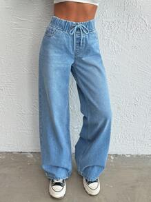 EURMUSE MID WAIST WIDE LEG  ELASTIC   JEAN - Light Wash - View 6