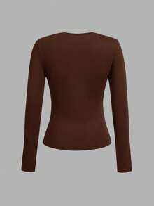 SHEIN EZwear 3pcs/Set Women Crew Neck Long Sleeve Solid Color Slim Fit Long T-Shirt Suit, Suitable For Spring, Autumn And Winter Autumn And Winter