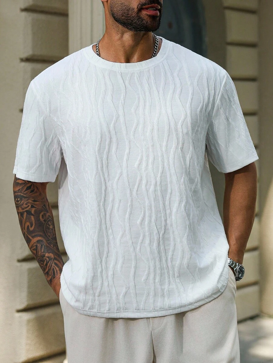 Manfinity Homme Men Plus Size White Summer Casual T-Shirt,Fashionable Vacation Tee,Rich Layering & Dynamic,Versatile Daily Wear,Stylish Outdoor Sports Holiday Gift - White - View 1