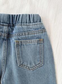 SHEIN Baby Mädchen süßes Kirschenmuster blaue Jeans in Loose Fit, modisch für Winter und Herbst Urlaub - Helle Waschung - Übersicht 8