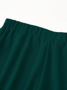 Sweetra 女士纯色高腰直筒宽松优雅裤 - 墨綠色 - 查看 5