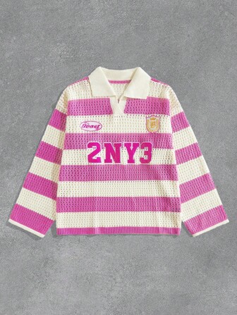 Street Life Men's Striped Embroidered Long Sleeve Sweater