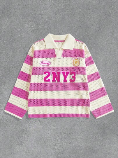 Prep Suéter de manga larga con rayas bordadas para hombre