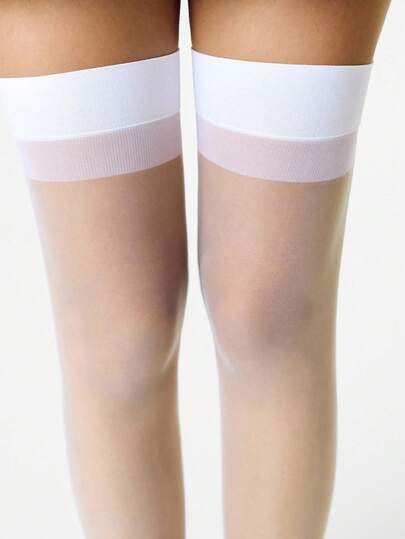 Grunge Punk زوج من جوارب طويلة فوق الركبة بشبكة عريضة بيضاء