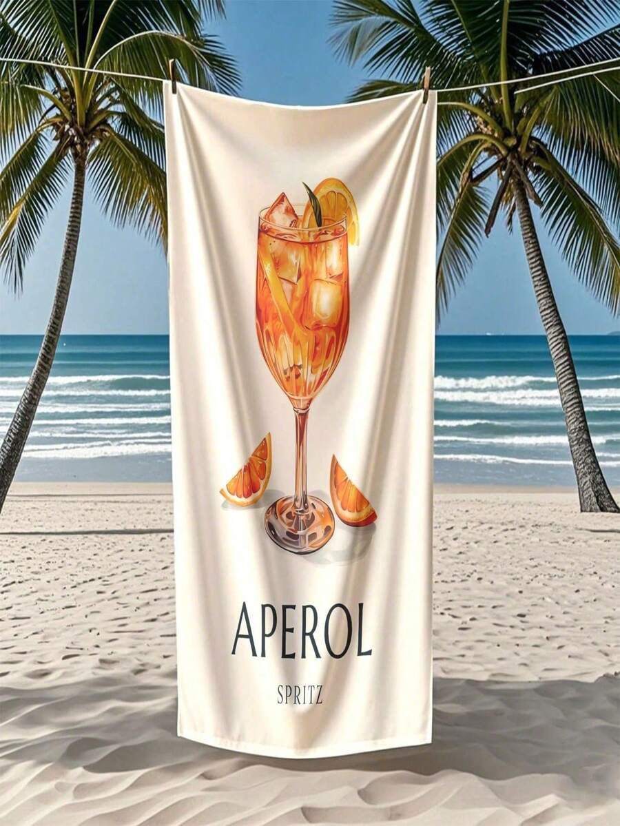 SHEIN 1 pièce Grande serviette de plage microfibre à séchage rapide inspirée de l'Aperol Spritz - Motif floral tropical, légère et absorbante, parfaite pour la natation, la gym, le yoga - Compagnon de voyage idéal, serviettes de plage essentiels de plage