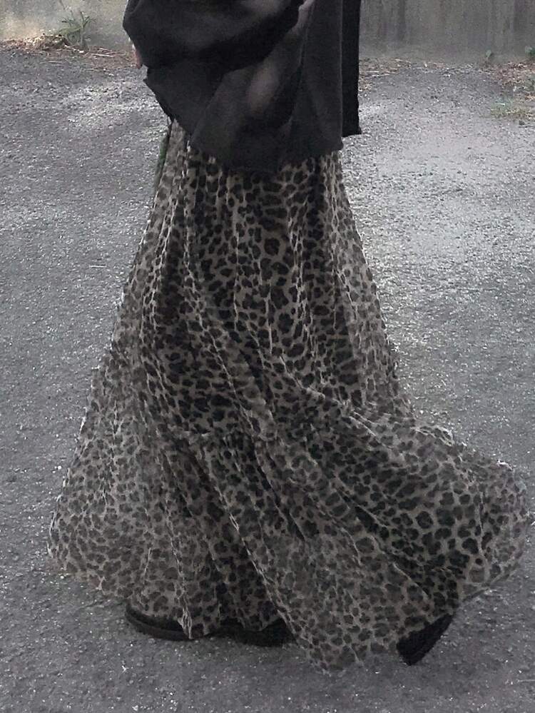 Women's Leopard Print Ruffle Hem Casual Skirt
