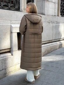 Cloudara Women Long Hooded Padded Winter Coat - Camel - View 2