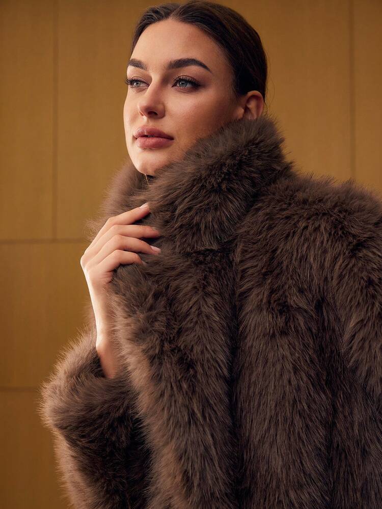 WOMEN'S FAUX FUR COLLAR MID-LENGTH COAT, AUTUMN/WINTER