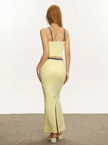 INAWLY 女式两件套条纹装饰吊带背心和迷你裙 - 黃色 - 查看 4