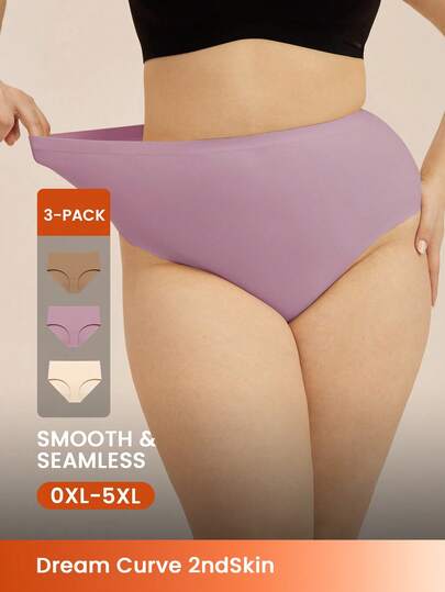 LUVLETTE Plus 3-Pack Smoothing High-Waist Briefs Women Basic Underwear Panties Set-Quick Dry-Yoga Vibes