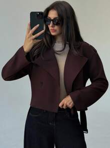 Aloruh 女士纯色短翻领长袖休闲百搭时尚风衣秋季女士秋季所有女士秋季女士秋季秋季女士秋季冬季女士冬季女士冬季夹克女士女士夹克别致秋季棕色风衣，焦糖色 - 咖啡棕 - 查看 4