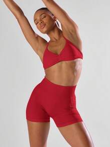 Musera Sport 高腰迷你短裤，舒适运动健身跑步俱乐部板式网球、匹克球、瑜伽普拉提健身秋季日常休闲装 - 紅色 - 查看 6
