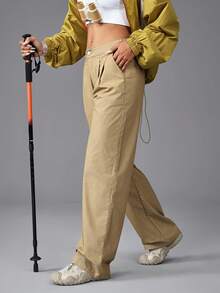 Pantaloni in jeans a gamba ampia, casual e versatili, di colore unito, adatti per escursioni all'aperto, con protezione solare, leggeri e ad asciugatura rapida, con tasche, pantaloni in denim a gamba ampia - Cachi - Visualizzare 6