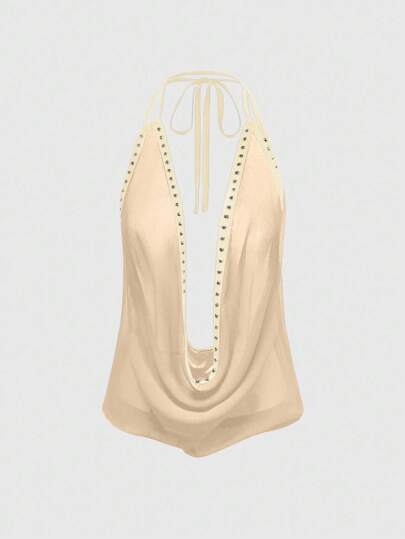 Grunge Punk Top sin espalda con cuello profundo y drapeado para mujer