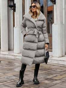 EURMUSE Women's Belted Padded Jacket - Grey - View 4