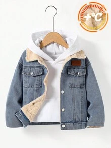 SHEIN TaviRue 男童加厚保暖外套，带领子、口袋和撞色装饰，休闲百搭，适合秋冬季节穿着。