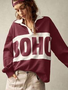Bohemela Áo nỉ thể thao dài tay dáng rộng cổ vá dành cho nữ vào mùa thu/đông - Nhiều màu - Xem 4