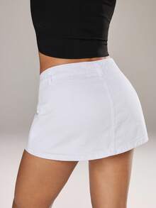 Jeanoix Women's Low Waist Front Covered Casual Denim Skort - White - View 2