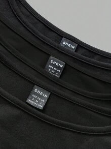 SHEIN EZwear 3 件套女士休闲宽领修身长袖 T 恤套装，适合秋冬季 - 黑色 - 查看 9