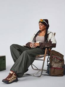Pantalones vaqueros de pierna ancha con cintura con cordón y bolsillos para mujer, pantalones para exteriores para senderismo, protección solar, ligeros y de secado rápido con bolsillos para senderismo - Verde militar - Ver 6