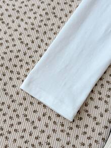 SHEIN Tween Girls White Knit Design Long Sleeve T-Shirt, Fashionable Versatile Casual All-Match Fall Winter - White - View 5