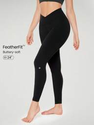 GLOWMODE 24" FeatherFit™ Crossover Yoga Leggings Buttery Soft High Stretch Crossover Waist Sports Tights Gym Fall Winter