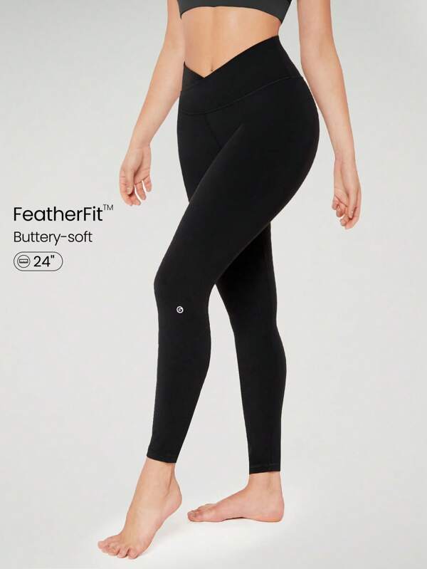 GLOWMODE 24" FeatherFit™ Crossover Yoga Leggings Buttery Soft High Stretch Crossover Waist Sports Tights Gym