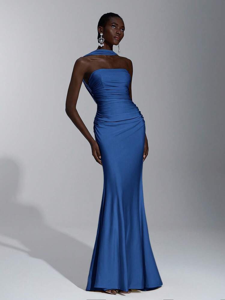 Elitara Elegante, romántico, sexy, minimalista, de punto, elástico, sin tirantes, sin espalda, ajustado, de moda, estilo influyente, adecuado para vacaciones, fiestas de cumpleaños, bodas, vestidos de dama de honor - Azul Marino - Añade 7