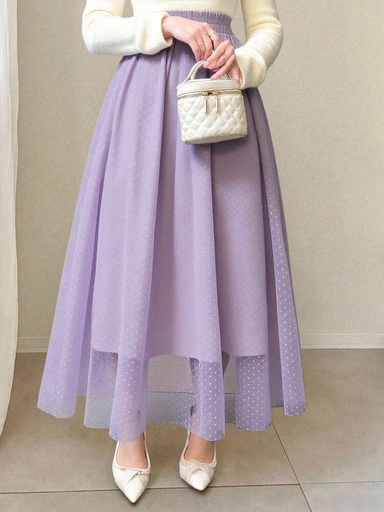 FRIFUL Falda De Color Liso Para Mujer Para El Verano - Púrpura malva - Añade 3
