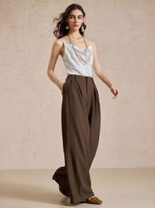 Briarwyn Quần ống rộng xếp ly màu trơn đơn sắc thoải mái cho nữ, Quần ống đứng rộng rãi màu nâu hiện đại cho người đi làm trong thành phố, Quần ống đứng cao giản dị, Quần công sở ống rộng thanh lịch màu trơn thời trang, Quần ống đứng rộng rãi cho người đi làm trong thành phố hiện đại - màu nâu - Xem 5
