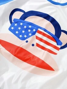 ROMWE MEN Paul Frank X ROMWE Men's Summer Casual Monkey Print Short Sleeve T-Shirt - Blue and White - View 8