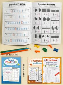 1本儿童基础分数练习册，学龄前儿童以有趣的方式由浅入深学习分数。分数墙、分数图、分数轴、分数大小比较、各种分数形式的理解、分数加减练习，是一本非常好的儿童数学学习工具书。