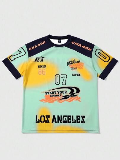 Prep Men's Fashionable Printed Crew Neck Short Sleeve T-Shirt Jersey