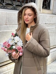 Cloudara Women Long Hooded Padded Winter Coat - Camel - View 6