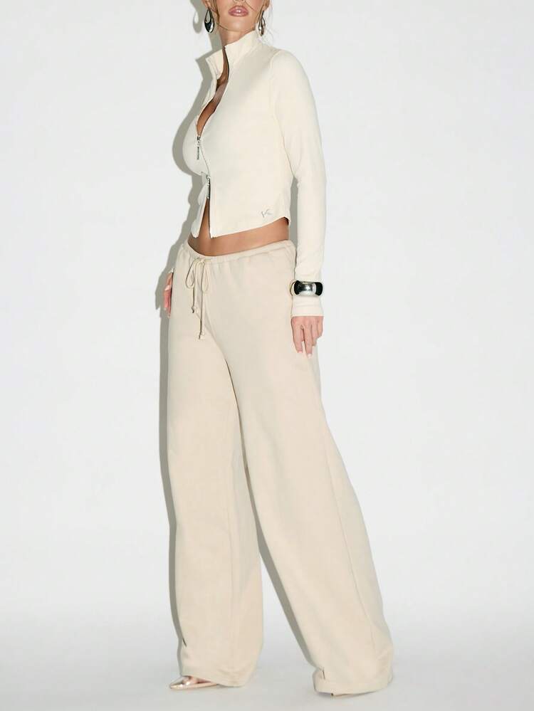 KIZN Wide Leg Drawstring Palazzo Pants With Pockets