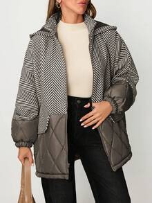 EURMUSE Women's Multicolor Half Wool Half Quilted Elegant Winter Coat - Multicolor - View 1