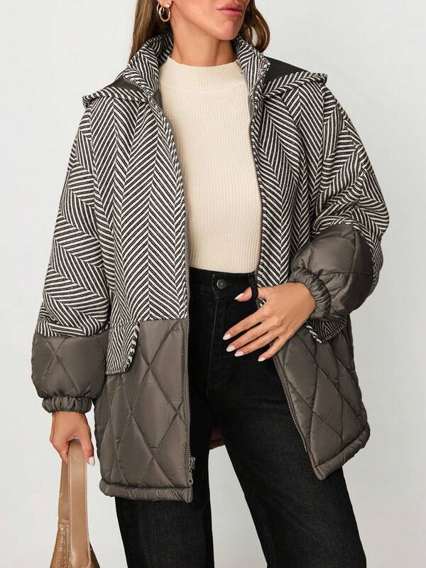EURMUSE Women's Multicolor Half Wool Half Quilted Elegant Winter Coat