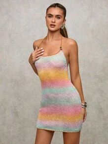 SHEIN BAE Váy yếm hở lưng màu ombre gợi cảm cho kỳ nghỉ thường ngày của phụ nữ - Nhiều màu - Xem 5