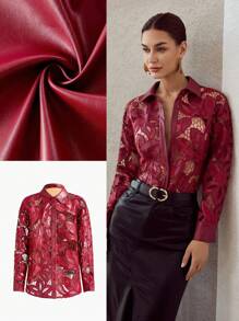 MOTF PREMIUM PU LEATHER FLORAL EMBROIDERY LASER CUT BLOUSE
