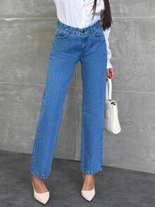 RueChic WOMEN STRAIGHT LOW WAIST JEANS - Medium Wash - View 5