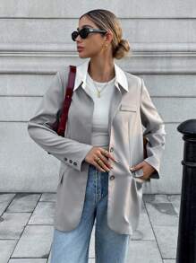 Chiquease Veste fine pour femmes de style français élégant, col tressé, manches longues, coupe régulière, nouvelle saison automne, couleurs contrastées - Multicolore - Voir 3