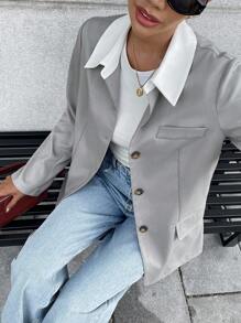 Chiquease Veste fine pour femmes de style français élégant, col tressé, manches longues, coupe régulière, nouvelle saison automne, couleurs contrastées - Multicolore - Voir 5