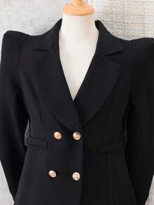 Tween Girl Dual-Breasted Lapel NeckJacket Fall Winter - Black - View 5