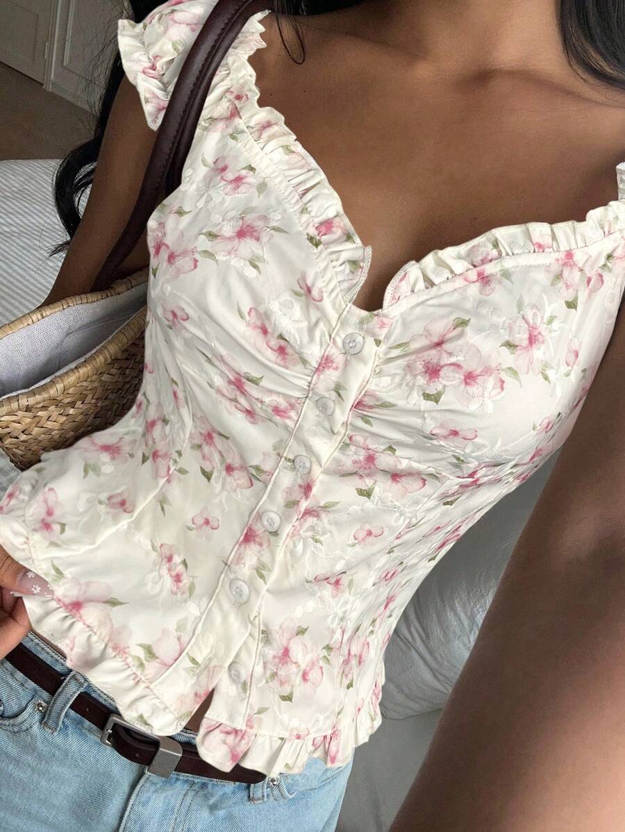 CovetEZ Áo cánh mỏng họa tiết hoa đơn giản dành cho nữ, mùa hè - trắng - Xem 1