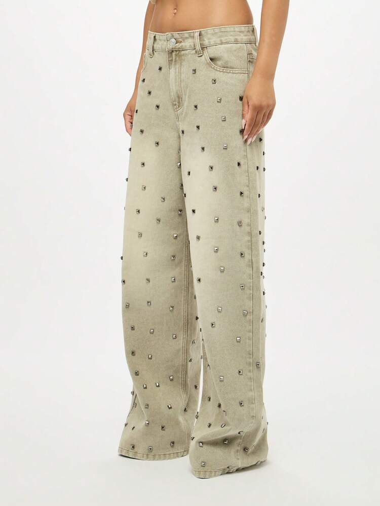 SUMWON WOMEN Wide Leg Denim Pants With Metal Studs