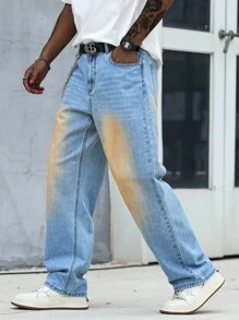 Manfinity Hypemode Quần jean ống rộng túi đơn giản cho nam - Rửa nhẹ - Xem 3