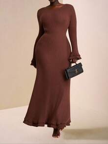 Veslaya Nuevas llegadas de otoño e invierno, ropa de mujer de otoño/invierno, Halloween, vestido de punto para mujer, vestidos de cumpleaños para mujer - Marrón - Ver 1